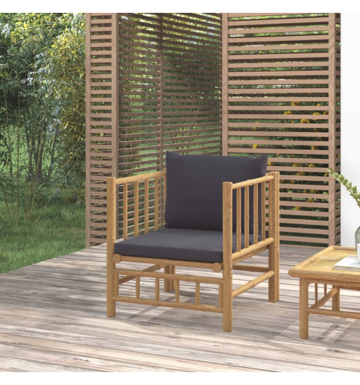 Canapé de jardin avec coussins gris foncé bambou | Mobilier & Déco