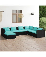 Salon de jardin 7 pcs avec coussins Résine tressée Noir | Mobilier & Déco