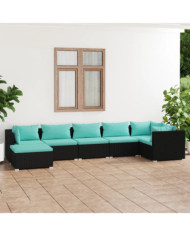 Salon de jardin 7 pcs avec coussins Résine tressée Noir | Mobilier & Déco