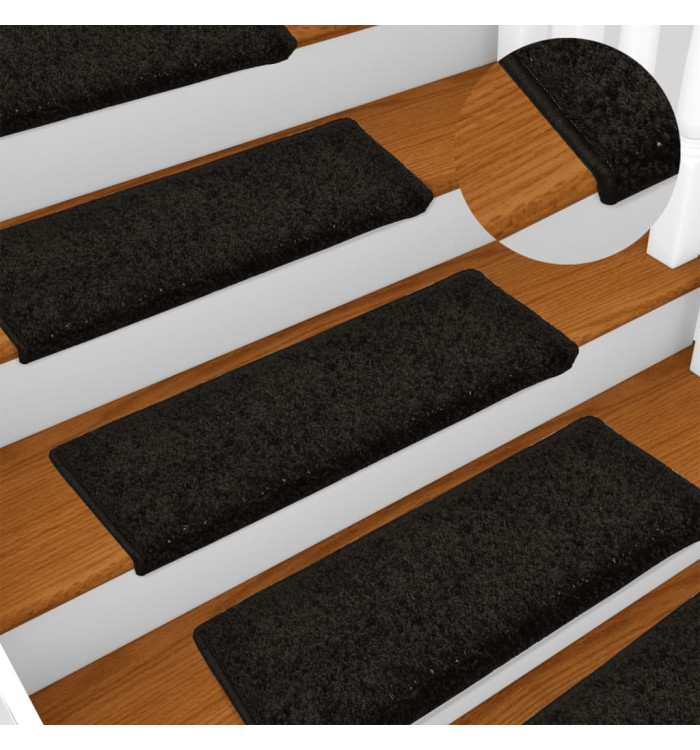 Tapis d'escalier 15 pcs 65x21x4 cm Noir | Mobilier & Déco