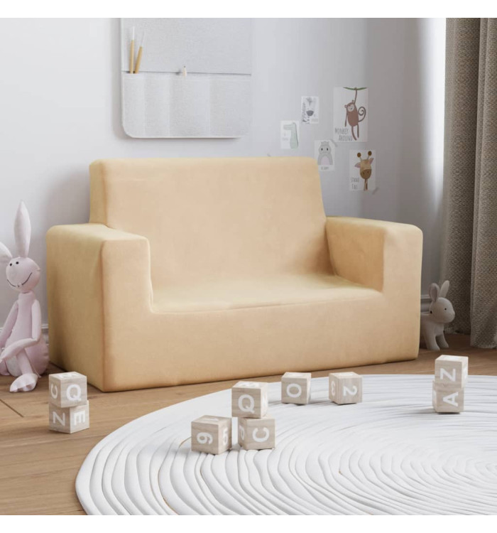 Canapé pour enfants à 2 places Crème Peluche douce | Mobilier & Déco