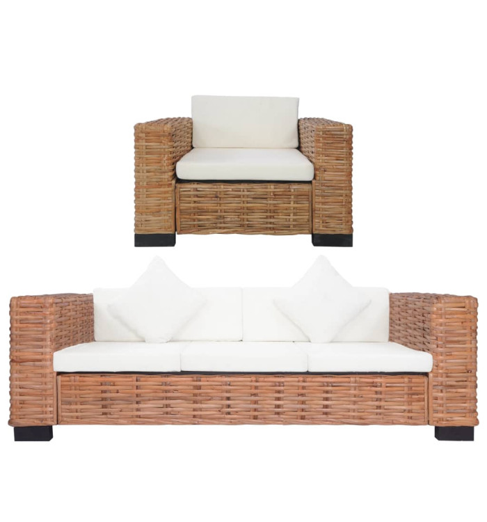 Ensemble de canapés 2 pcs avec coussins Rotin naturel | Mobilier & Déco