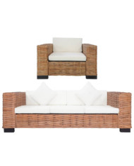 Ensemble de canapés 2 pcs avec coussins Rotin naturel | Mobilier & Déco