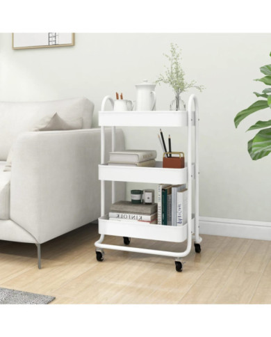 Chariot à 3 niveaux Blanc 43x34x79 cm Acier | Mobilier & Déco