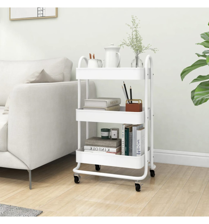 Chariot à 3 niveaux Blanc 43x34x79 cm Acier | Mobilier & Déco