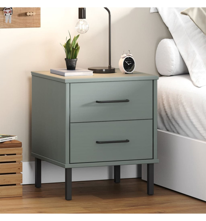 Table de chevet avec pieds en métal Gris Bois pin massif OSLO | Mobilier & Déco