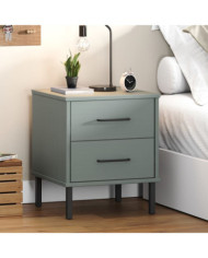 Table de chevet avec pieds en métal Gris Bois pin massif OSLO | Mobilier & Déco