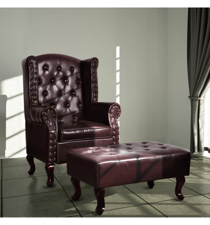 Fauteuil avec repose-pied Marron foncé Similicuir | Mobilier & Déco