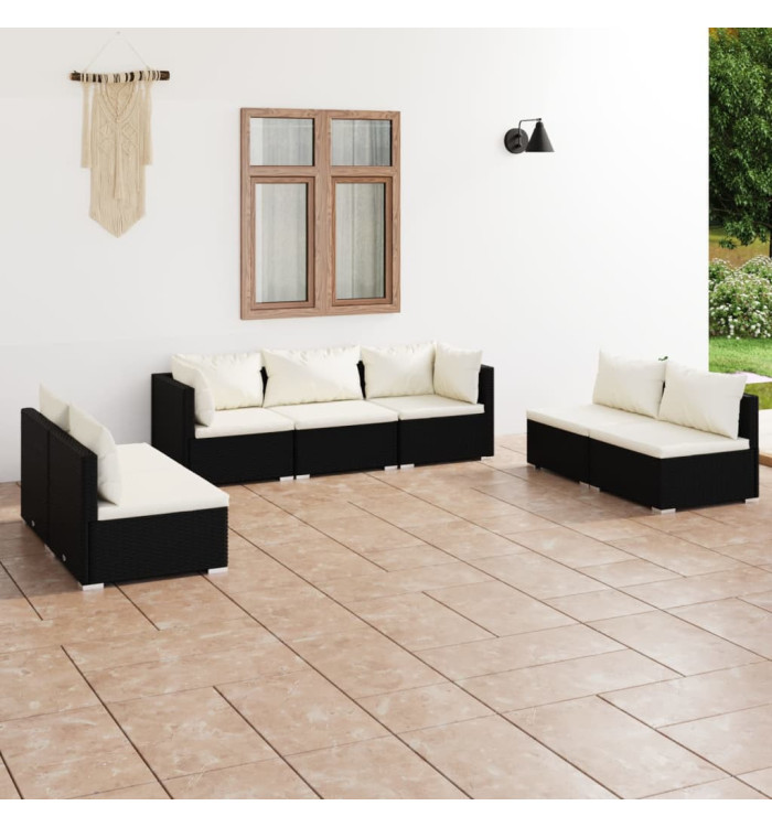 Salon de jardin 7 pcs avec coussins Résine tressée Noir | Mobilier & Déco