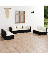 Salon de jardin 7 pcs avec coussins Résine tressée Noir | Mobilier & Déco