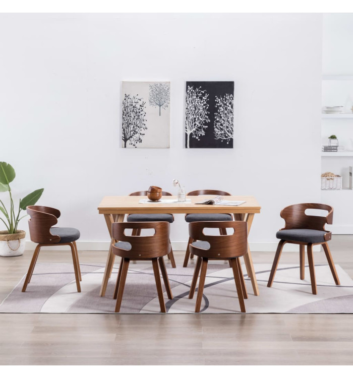 Chaises à manger lot de 6 gris foncé bois courbé et tissu | Mobilier & Déco
