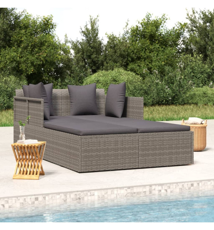 Chaise longue avec coussins gris 182x118x63 cm résine tressée | Mobilier & Déco