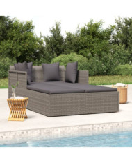 Chaise longue avec coussins gris 182x118x63 cm résine tressée | Mobilier & Déco