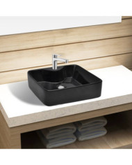 Vasque carrée à trou pour robinet céramique Noir pour salle de bain | Mobilier & Déco