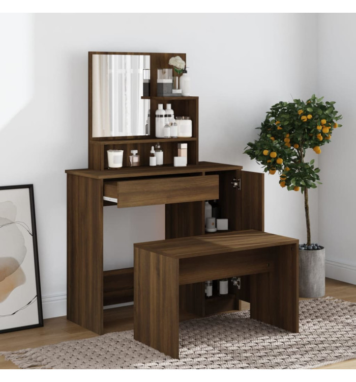 Ensemble de coiffeuse Chêne marron 86,5x35x136 cm | Mobilier & Déco