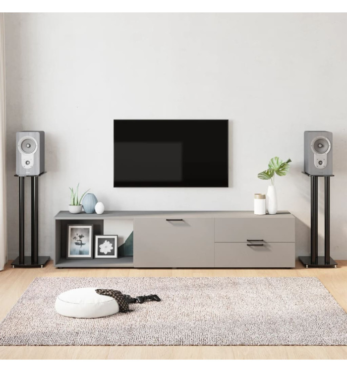 Supports de haut-parleurs 2 pcs noir verre trempé 3 piliers | Mobilier & Déco