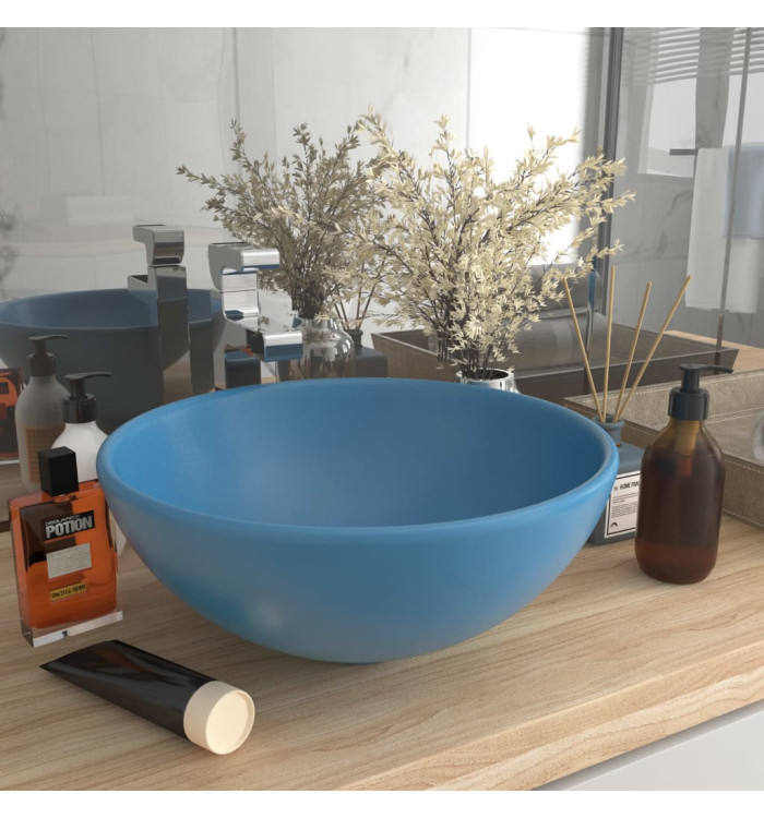 Lavabo rond de salle de bain Bleu clair mat 32,5x14cm Céramique | Mobilier & Déco