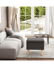 Tabouret avec pieds en bois Gris foncé Tissu | Mobilier & Déco