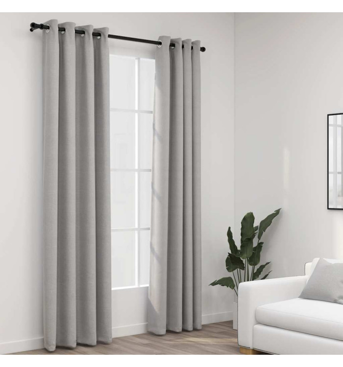 Rideaux occultants Aspect lin avec œillets 2 pcs Gris 140x245cm | Mobilier & Déco
