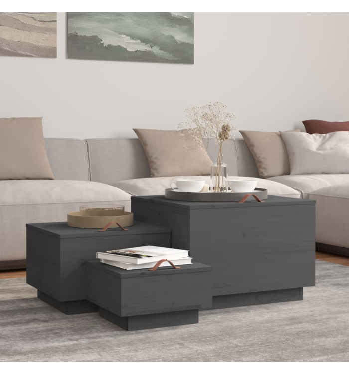 Boîtes de rangement et couvercles 3 pcs Gris Bois massif de pin | Mobilier & Déco