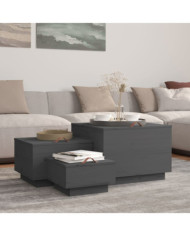 Boîtes de rangement et couvercles 3 pcs Gris Bois massif de pin | Mobilier & Déco