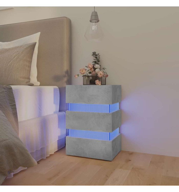Table de chevet à LED gris béton 45x35x67 cm bois d'ingénierie | Mobilier & Déco