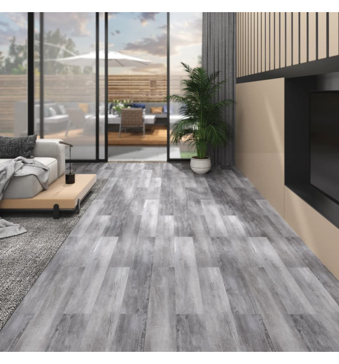 Dalles de plancher PVC 5,02 m² 2 mm autoadhésif gris bois mat | Mobilier & Déco