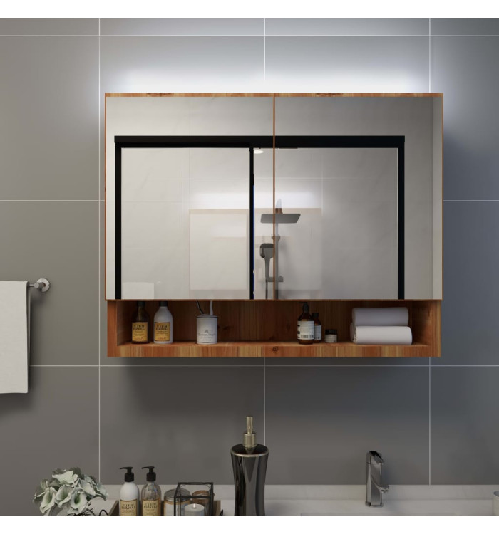 Armoire à miroir de salle de bain LED Chêne 80x15x60 cm MDF | Mobilier & Déco
