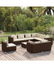 Salon de jardin 10 pcs avec coussins Résine tressée Marron | Mobilier & Déco