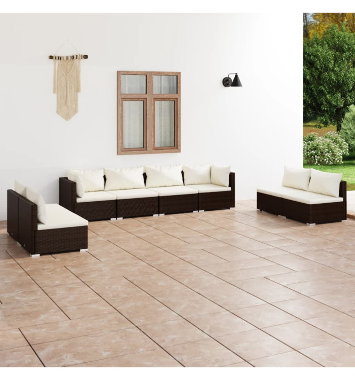 Salon de jardin 8 pcs avec coussins Résine tressée Marron | Mobilier & Déco