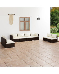 Salon de jardin 8 pcs avec coussins Résine tressée Marron | Mobilier & Déco