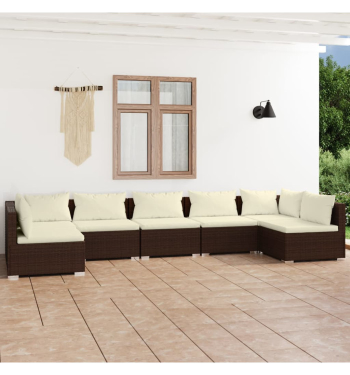 Salon de jardin 7 pcs avec coussins Résine tressée Marron | Mobilier & Déco