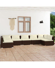 Salon de jardin 7 pcs avec coussins Résine tressée Marron | Mobilier & Déco