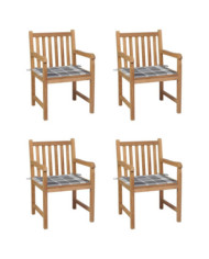 Chaises de jardin lot de 4 coussins à carreaux gris Teck solide | Mobilier & Déco