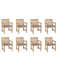 Chaises de jardin lot de 8 et coussins carreaux gris Bois teck | Mobilier & Déco