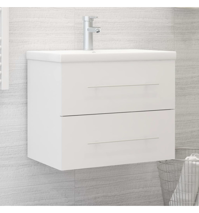 Armoire d'évier avec lavabo intégré Blanc Aggloméré | Mobilier & Déco