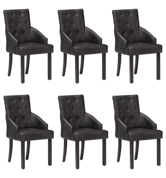Chaises à manger lot de 6 noir cuir de chèvre véritable | Mobilier & Déco