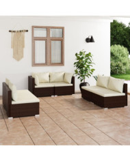 Salon de jardin 6 pcs avec coussins Résine tressée Marron | Mobilier & Déco
