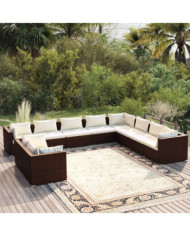 Salon de jardin 10 pcs avec coussins marron résine tressée | Mobilier & Déco