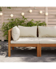 Canapé d'angle sectionnel et coussin blanc crème Bois d'acacia | Mobilier & Déco