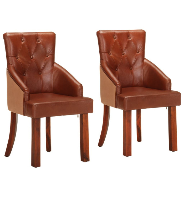 Chaises à manger lot de 2 marron cuir de chèvre véritable | Mobilier & Déco