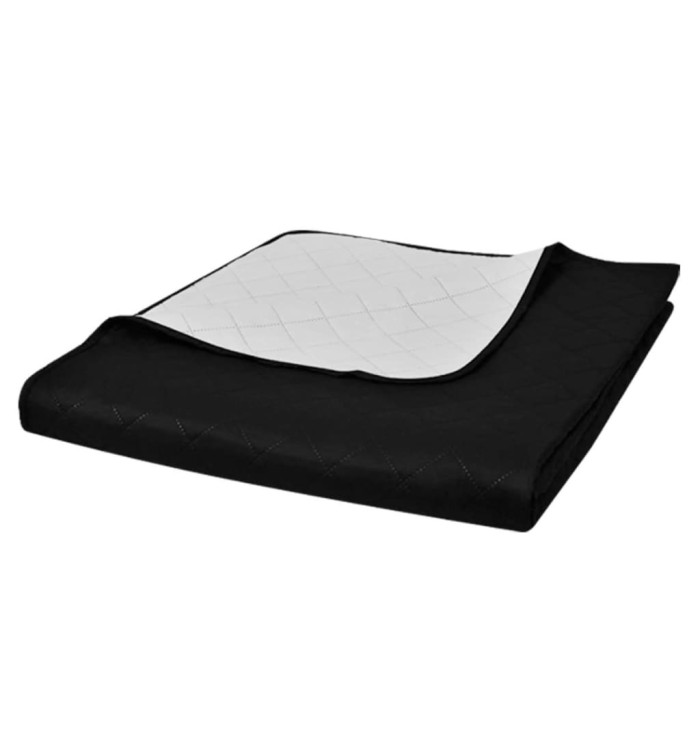 Couvre-lit à double face matelassé Noir/Blanc 230x260 cm | Mobilier & Déco