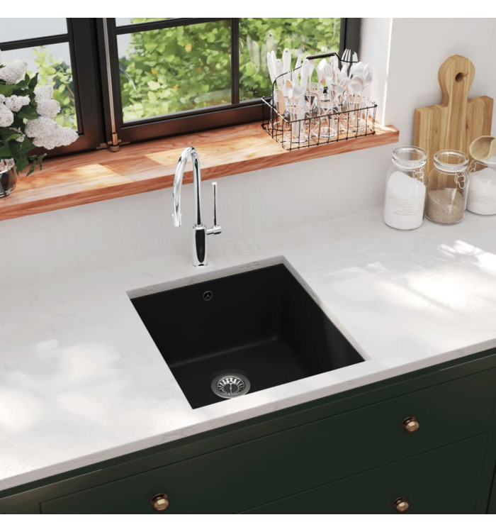 Évier de cuisine en granit Bac unique Noir | Mobilier & Déco