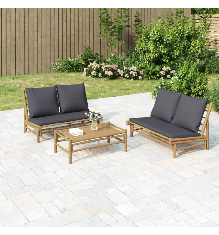 Salon de jardin 2 pcs avec coussins gris foncé bambou | Mobilier & Déco