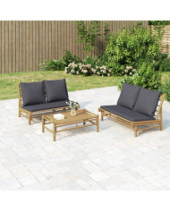 Salon de jardin 2 pcs avec coussins gris foncé bambou | Mobilier & Déco