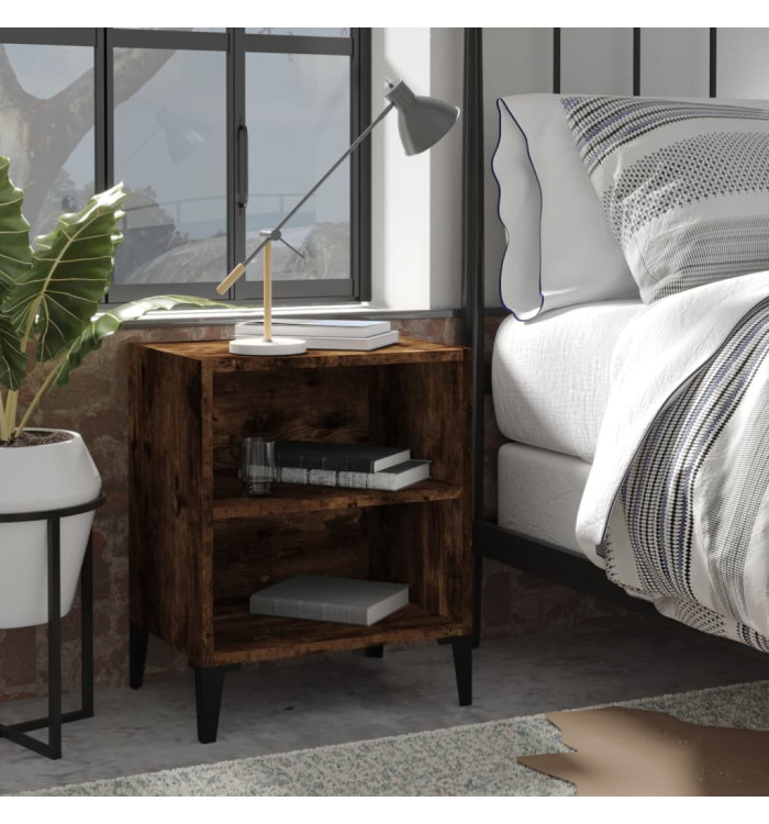 Tables de chevet avec pieds en métal 2pcs Chêne fumé 40x30x50cm | Mobilier & Déco