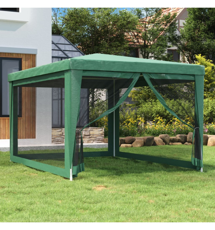 Tente de fête avec 4 parois latérales en maille Vert 3x4 m PEHD | Mobilier & Déco
