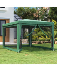 Tente de fête avec 4 parois latérales en maille Vert 3x4 m PEHD | Mobilier & Déco
