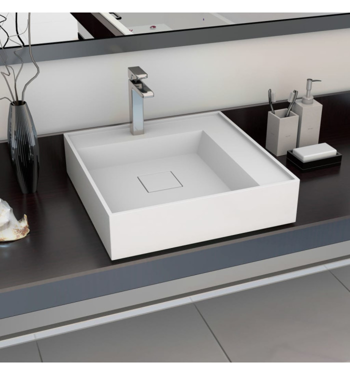 Lavabo 50x50x12,3 cm Fonte minérale/marbre Blanc | Mobilier & Déco