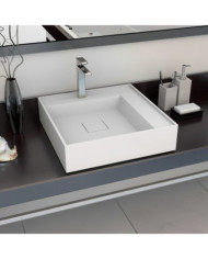 Lavabo 50x50x12,3 cm Fonte minérale/marbre Blanc | Mobilier & Déco
